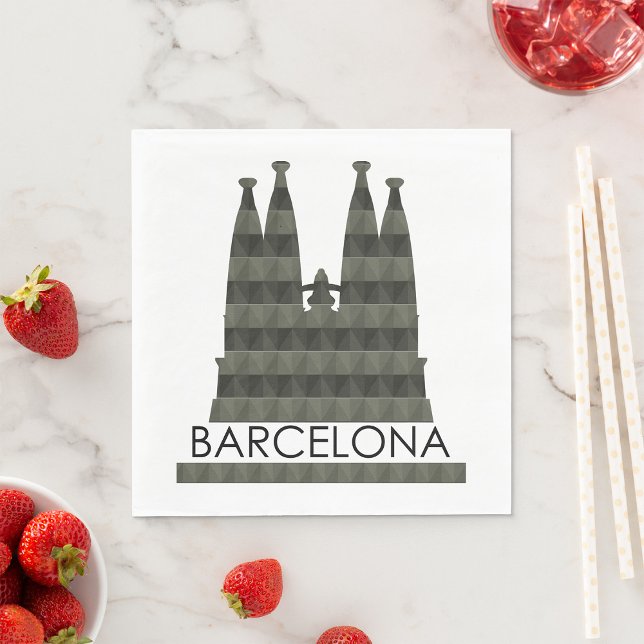 Modern Geometric Sagrada Familia Barcelona Skyline Napkin (Creator Uploaded)