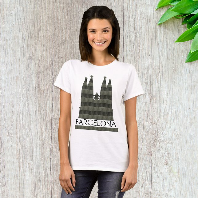 Modern Geometric Sagrada Familia Barcelona Skyline T-Shirt (Creator Uploaded)