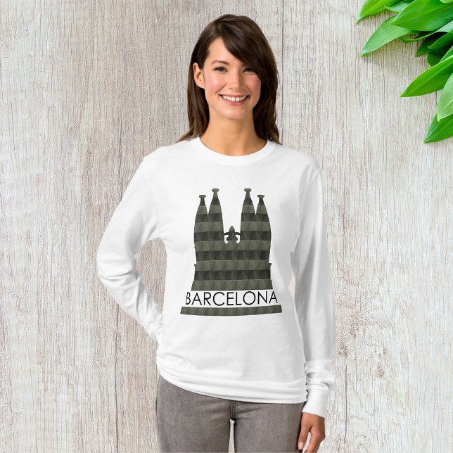 Modern Geometric Sagrada Familia Barcelona Skyline T-Shirt (Creator Uploaded)
