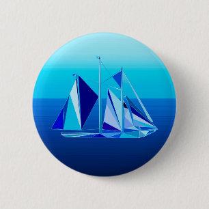 Modern Geometric Sailboat / Yacht, Cobalt Blue 6 Cm Round Badge