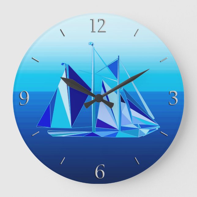 Modern Geometric Sailboat / Yacht, Cobalt Blue Large Clock (Front)