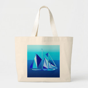 Modern Geometric Sailboat / Yacht, Cobalt Blue Large Tote Bag