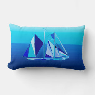 Modern Geometric Sailboat / Yacht, Cobalt Blue Lum Lumbar Cushion