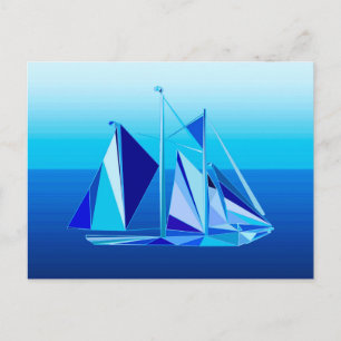 Modern Geometric Sailboat / Yacht, Cobalt Blue Postcard