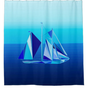 Modern Geometric Sailboat / Yacht, Cobalt Blue Shower Curtain