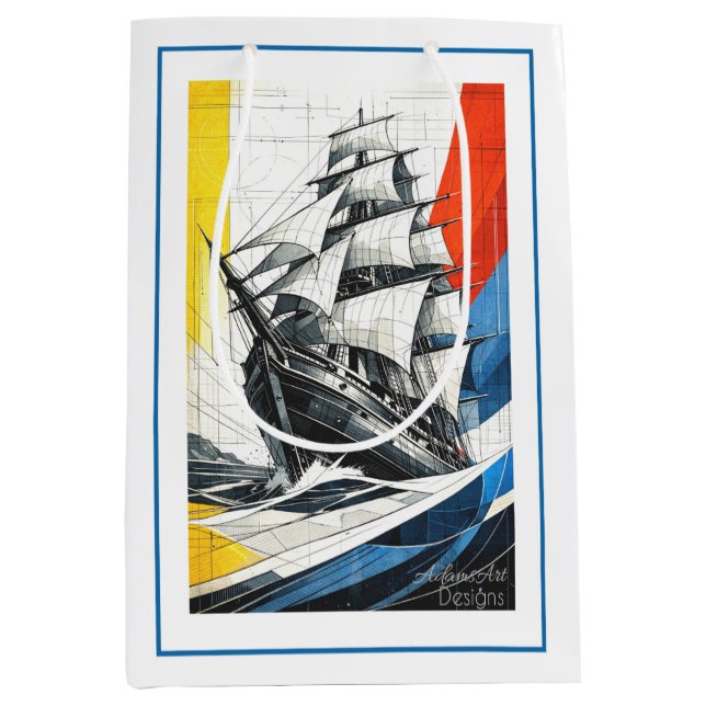 Modern Geometric Sailing Ship Medium Gift Bag (Front)