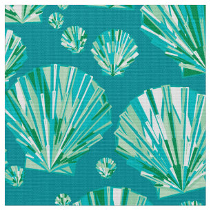 Modern Geometric Seashells, Aqua and Turquoise Fabric