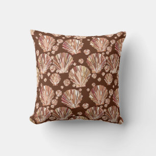 Modern Geometric Seashells, Tan and Dark Brown Cushion