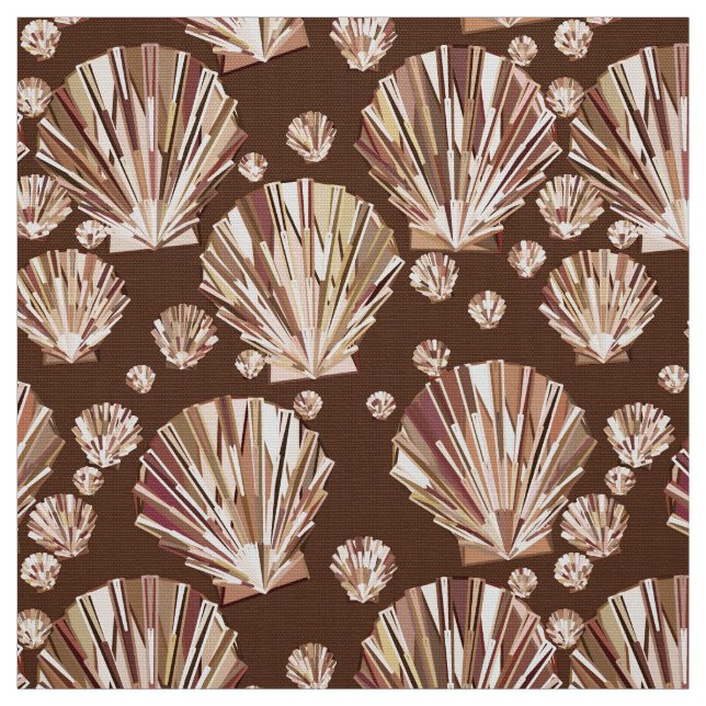 Modern Geometric Seashells, Tan and Dark Brown Fabric (Swatch)