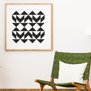 Modern Geometric Shapes Art in Black and White Poster