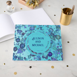 Modern geometric shapes in blue guest book