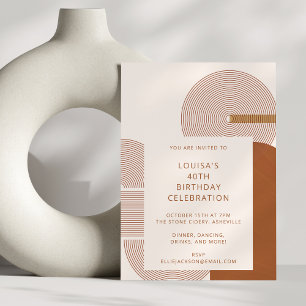 Modern Geometric Shapes Line Terracotta Birthday Invitation