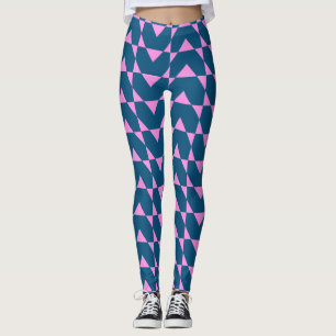 Modern Geometric Shapes Pattern in Blue and Pink Leggings
