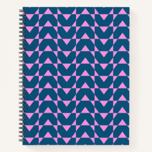 Modern Geometric Shapes Pattern in Blue and Pink Notebook