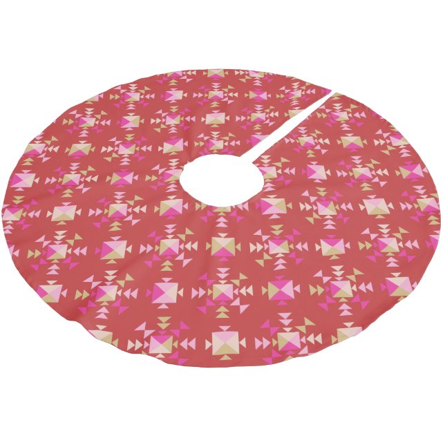 Modern Geometric Shapes Pattern in Bright Red Brushed Polyester Tree Skirt (Angled)