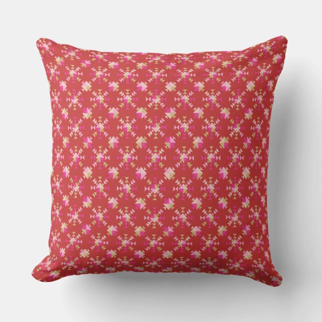 Modern Geometric Shapes Pattern in Bright Red Cushion (Front)
