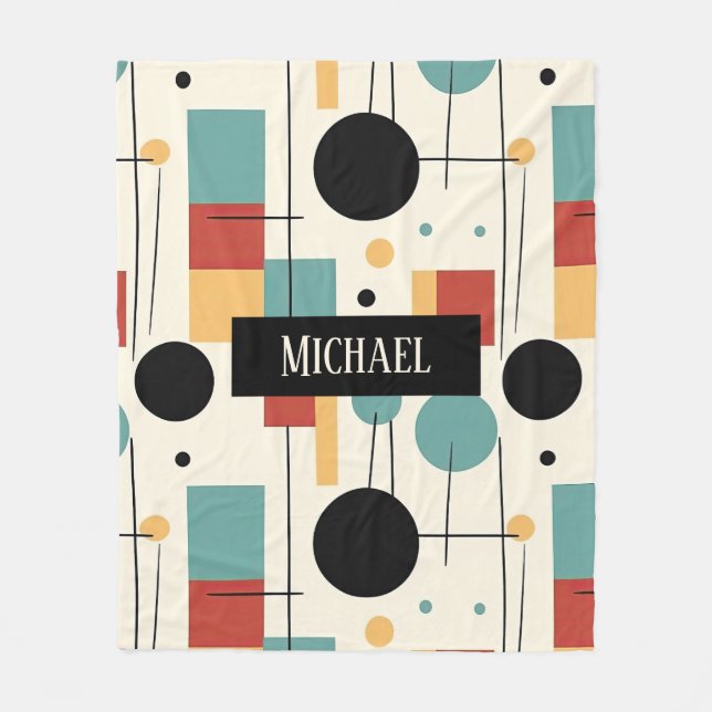 Modern Geometric Shapes With Name Fleece Blanket (Front)