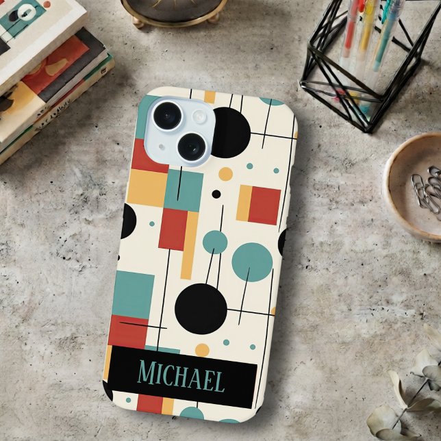 Modern Geometric Shapes With Name iPhone 15 Case (Creator Uploaded)