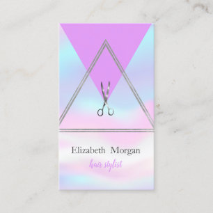 Modern Geometric Silver,Scissors Holographic Business Card