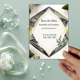 Modern Geometric Small Flowers Save the Date Card