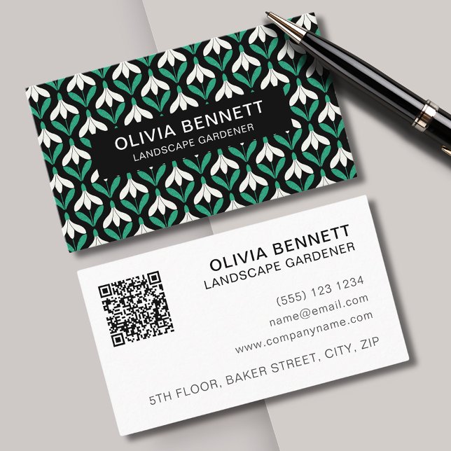 Modern Geometric Snowdrop Business Card (Modern geometric snowdrop floral business cards, perfect for florist or landscape gardener. )