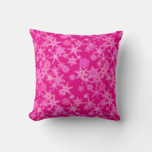 Modern Geometric Snowflakes, Deep Fuchsia Pink Cushion