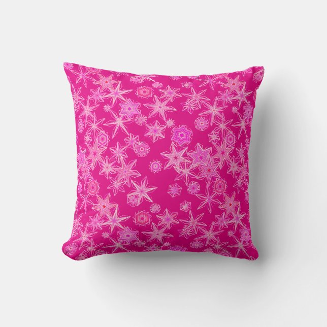 Modern Geometric Snowflakes, Deep Fuchsia Pink Cushion (Front)