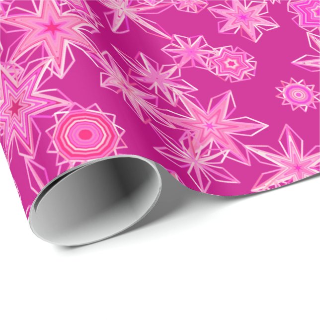 Modern Geometric Snowflakes, Deep Fuchsia Pink Wrapping Paper (Roll Corner)