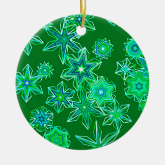 Modern Geometric Snowflakes, Emerald Green  Ceramic Tree Decoration