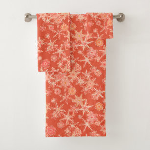 Modern Geometric Snowflakes, Mandarin Orange Bath Towel Set