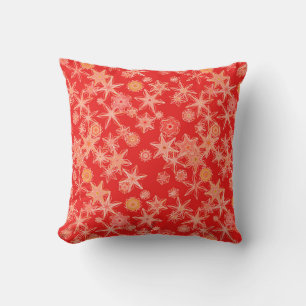 Modern Geometric Snowflakes, Mandarin Orange Cushion