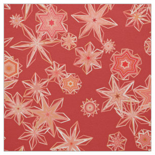 Modern Geometric Snowflakes, Mandarin Orange Fabric