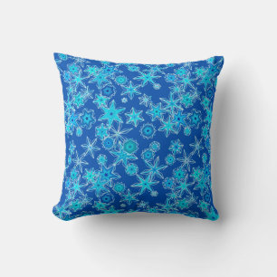 Modern Geometric Snowflakes, Sapphire Blue Cushion