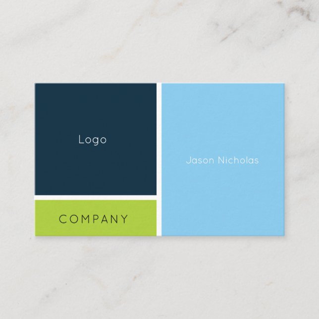 Modern geometric split blue green business card (Front)