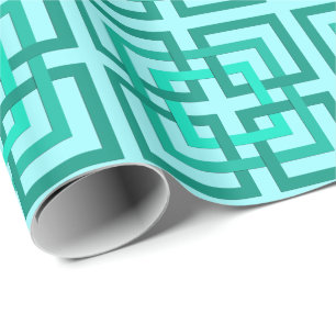 Modern Geometric Squares, Aqua and Turquoise Wrapping Paper