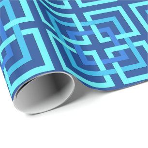 Modern Geometric Squares, Cobalt and Sky Blue Wrapping Paper