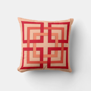 Modern Geometric Squares, Coral Orange & Mandarin Cushion