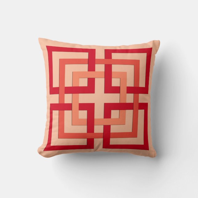 Modern Geometric Squares, Coral Orange & Mandarin Cushion (Front)