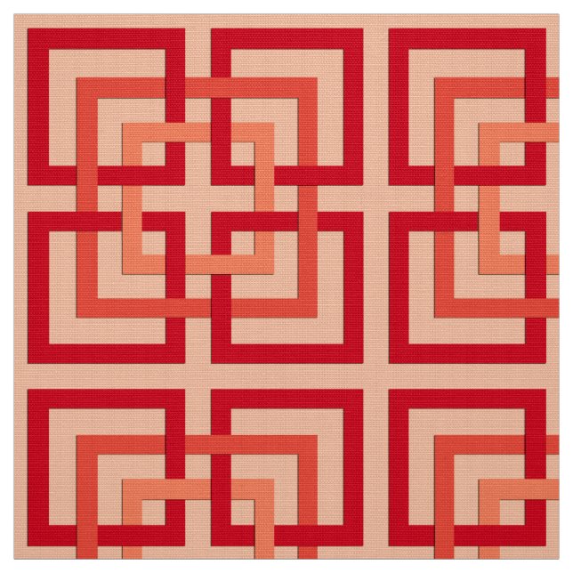 Modern Geometric Squares, Coral Orange & Mandarin Fabric (Swatch)