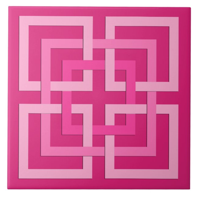 Modern Geometric Squares, Fuchsia and Light Pink Tile (Front)
