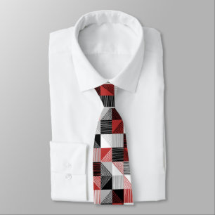 Modern Geometric Squares & Lines, Black Red Gray Tie