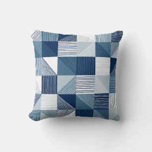 Modern Geometric Squares & Lines, Navy Blue Cushion