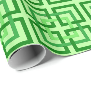 Modern Geometric Squares, Mint Green and Emerald Wrapping Paper
