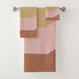Modern Geometric Stripes in Terracotta and Blush Bath Towel Set