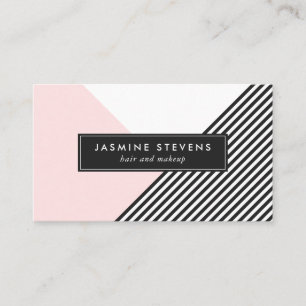 Modern geometric stripes pattern pink colour block business card