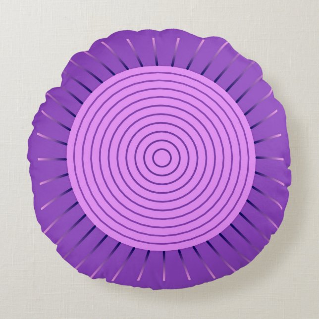 Modern Geometric Sunburst - Amethyst Purple Round Cushion (Front)