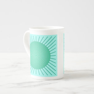 Modern Geometric Sunburst - Aqua and Seafoam Green Bone China Mug