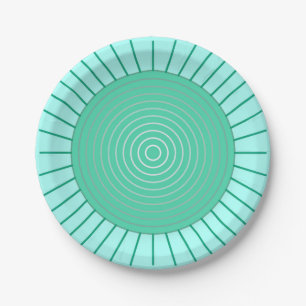 Modern Geometric Sunburst - Aqua and Seafoam Green Paper Plate