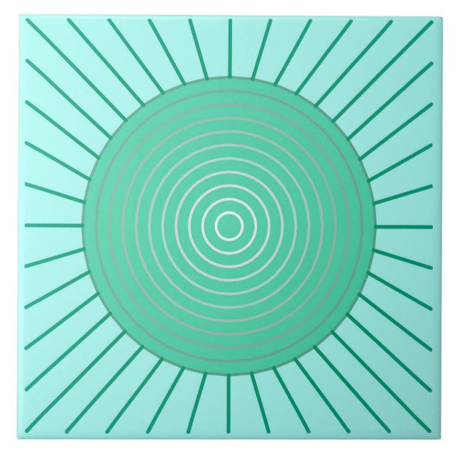 Modern Geometric Sunburst - Aqua and Seafoam Green Tile (Front)