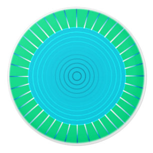 Modern Geometric Sunburst - Blue and Jade Green Ceramic Knob